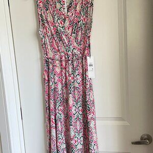 NWT $148 CALVIN KLEIN NICE MULTI COLOR  BACK  ZIPPER MIDI  WRAP DRESS SIZE 10